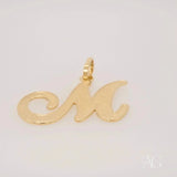 Elegant 18k solid gold letter M pendant in cursive design