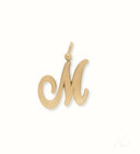 Shiny 18k solid gold letter M pendant with textured charm