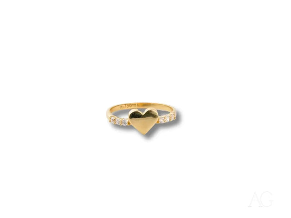 Elegant 18k gold heart ring with pave diamonds and CZ accents