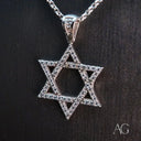 Elegant 18k white gold Star of David pendant with pave CZ diamonds