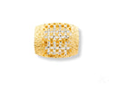 Elegant diamond cut 18k yellow gold ring with openwork lattice