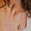 Elegant personalized initial letter ring with art gold signature and pavé teardrop pendant in 14k gold