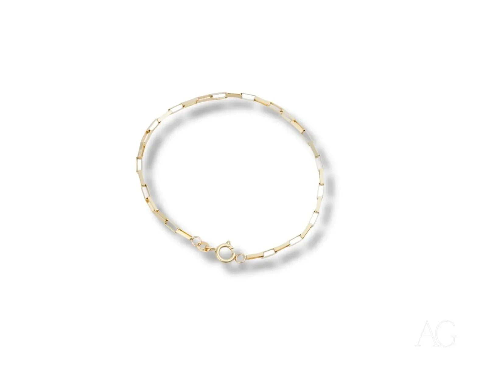 Elegant solid 18k gold brick link bracelet with pearl clasp