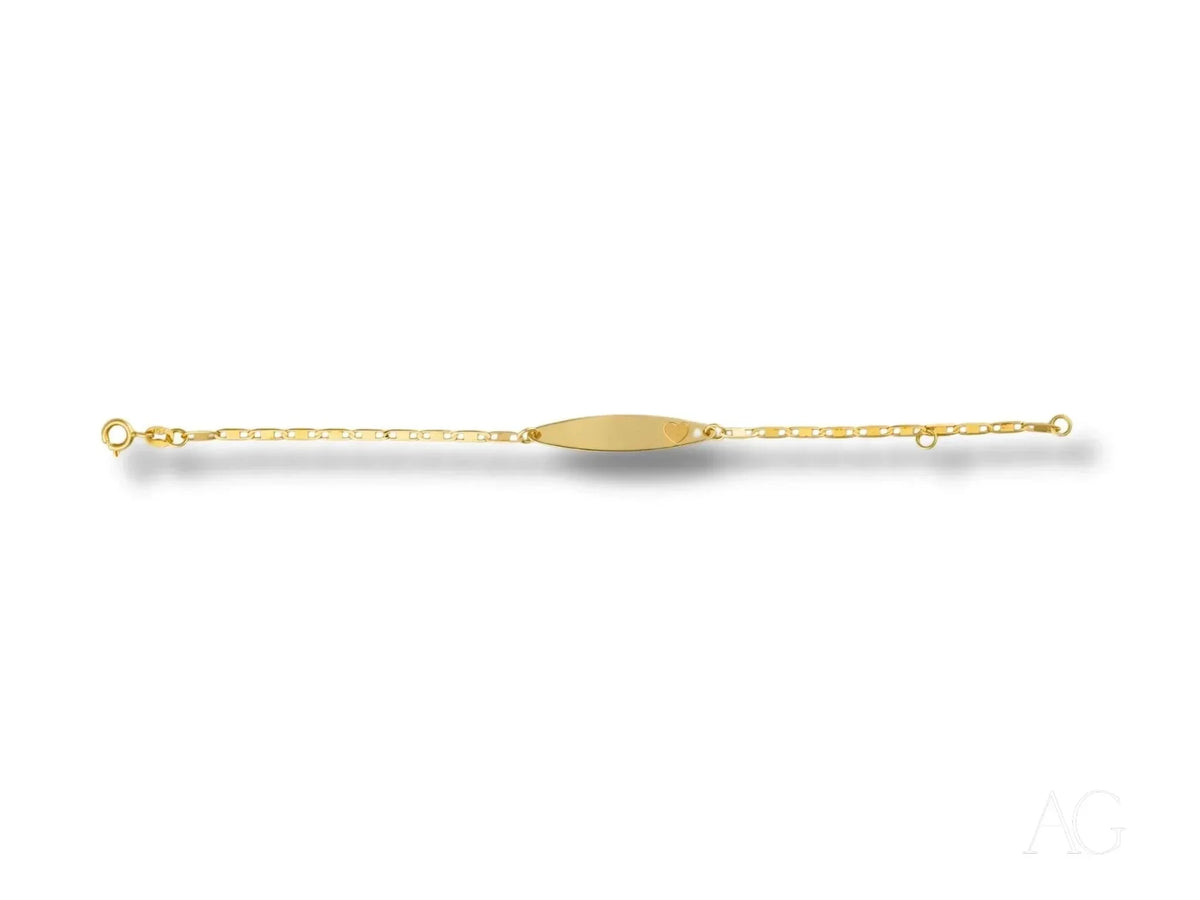 Elegant solid 18k gold kids ID bracelet with customizable oval plate