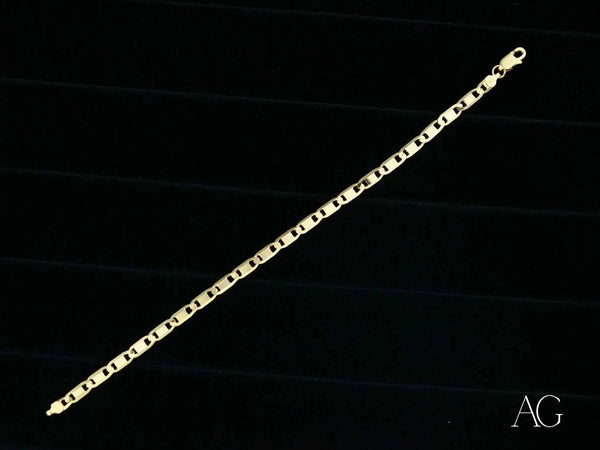 Elegant solid 18k gold piastrine link bracelet with rectangular chain