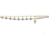 Elegant solid 18k gold bracelet with cross motif and polished gold beads