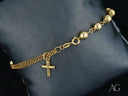 Elegant solid 18k gold bracelet with cross motif and polished gold beads