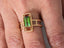 18k gold green tourmaline slide-on ring with baguette-cut green tourmaline gemstone