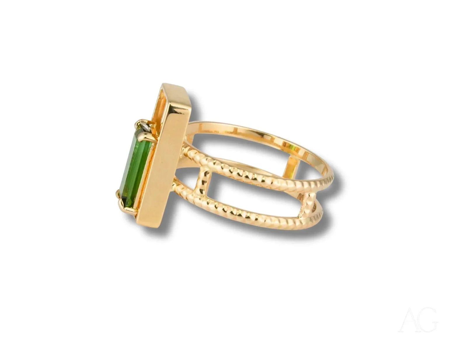 18k Gold Green Tourmaline Slide-On Ring with Rectangular Gem