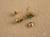 Emerald Halo 18K Gold Green CZ Earrings with Teardrop Green Cubic Zirconia