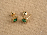 Emerald Radiance 18k gold halo stud earrings with green cubic zirconia