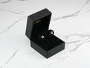 Emerald Radiance 18k Gold Green CZ Halo Stud Earrings in Velvet Box