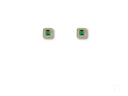 Emerald Radiance 18k gold halo stud earrings with green cubic zirconia