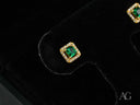 Emerald Radiance 18k gold halo stud earrings with green cubic zirconia