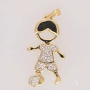 18k solid gold pendant doll with CZ diamonds and soccer player design