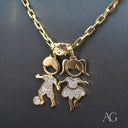 18k solid gold pendant doll with diamond boy soccer and girl dress charms