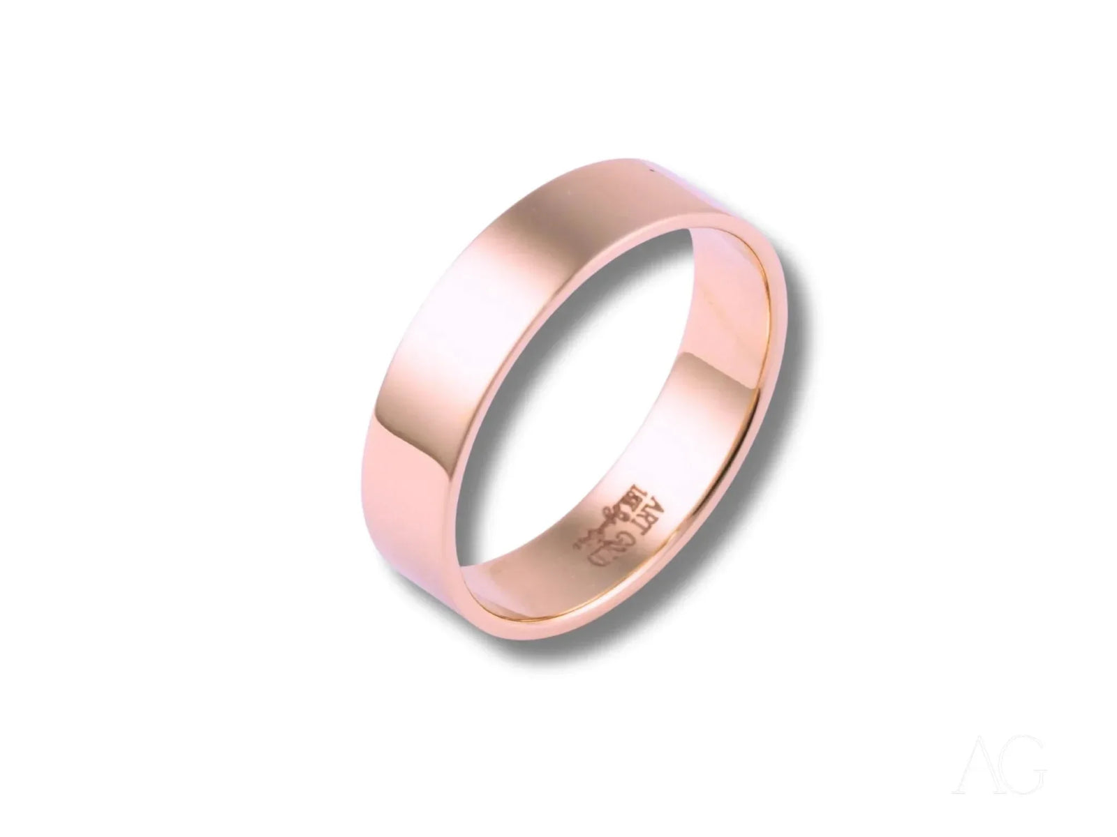 Polished 18k rose gold wedding band from Essence Linea 5mm Ring