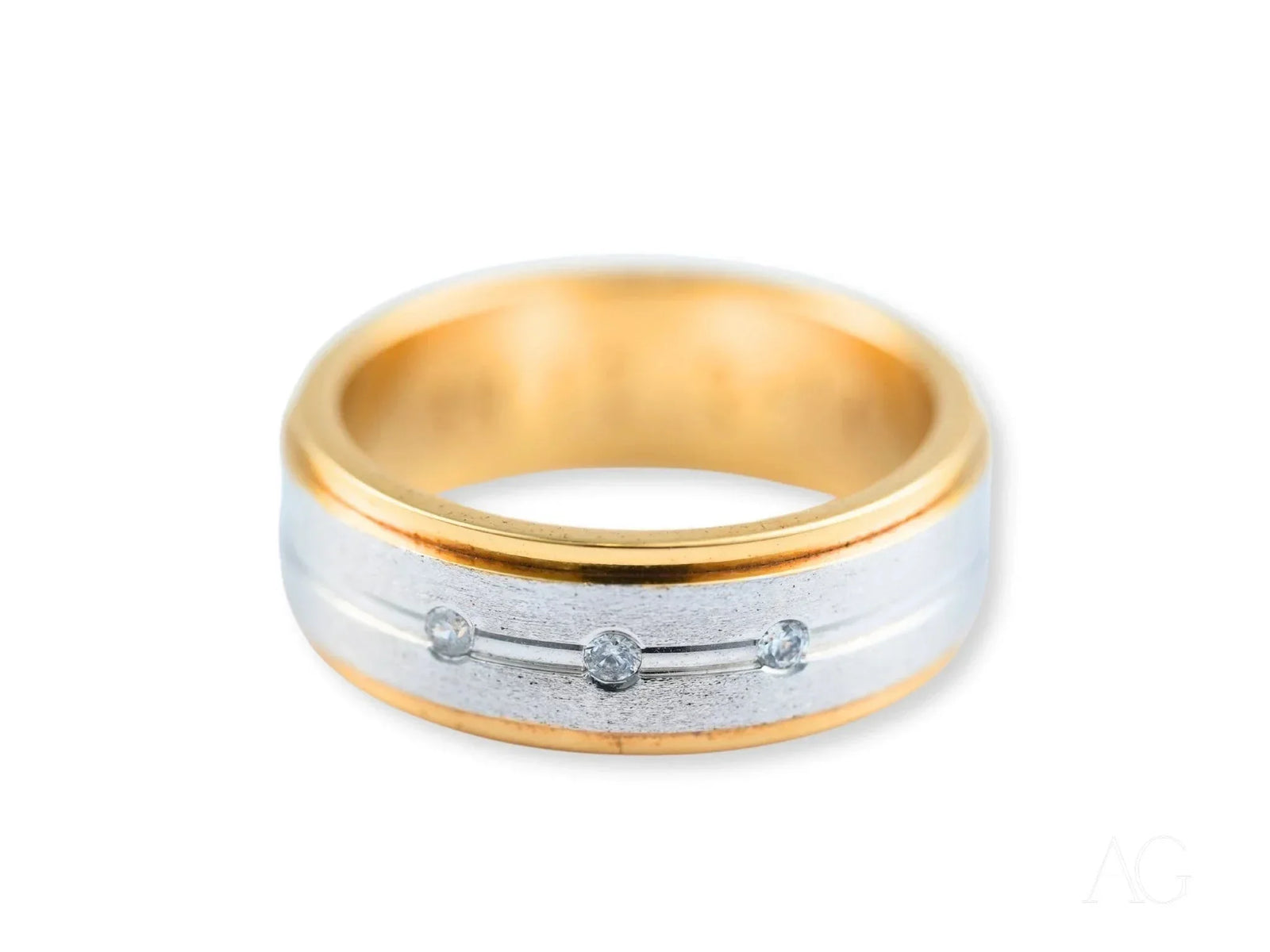 Eternal Duo gold wedding band with three inset diamonds