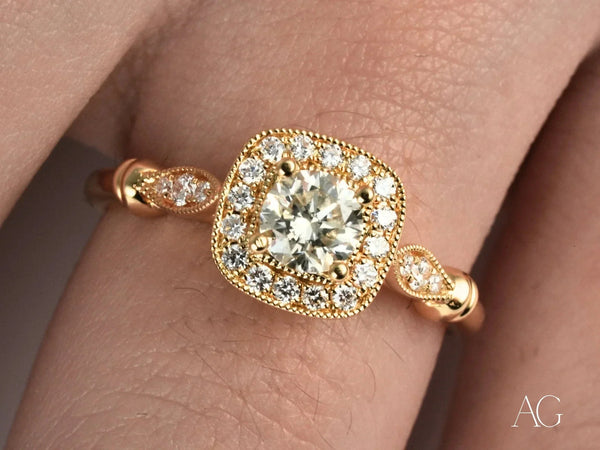 Eternal Embrace yellow gold engagement ring with round diamond halo design