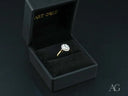 Eternal Halo Engagement Ring with oval diamond and delicate halo in black box