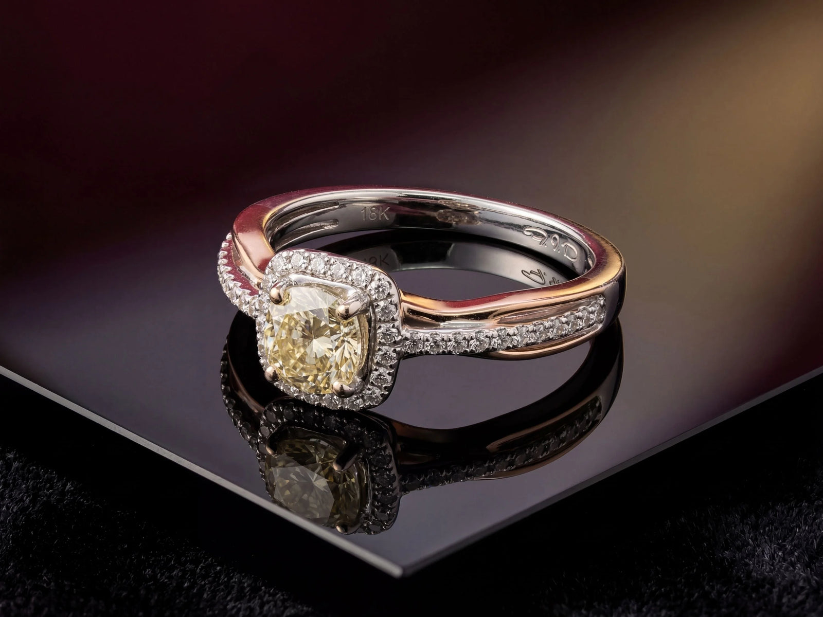 Eternal Promise two-tone gold jewelry ring with yellow diamond halo