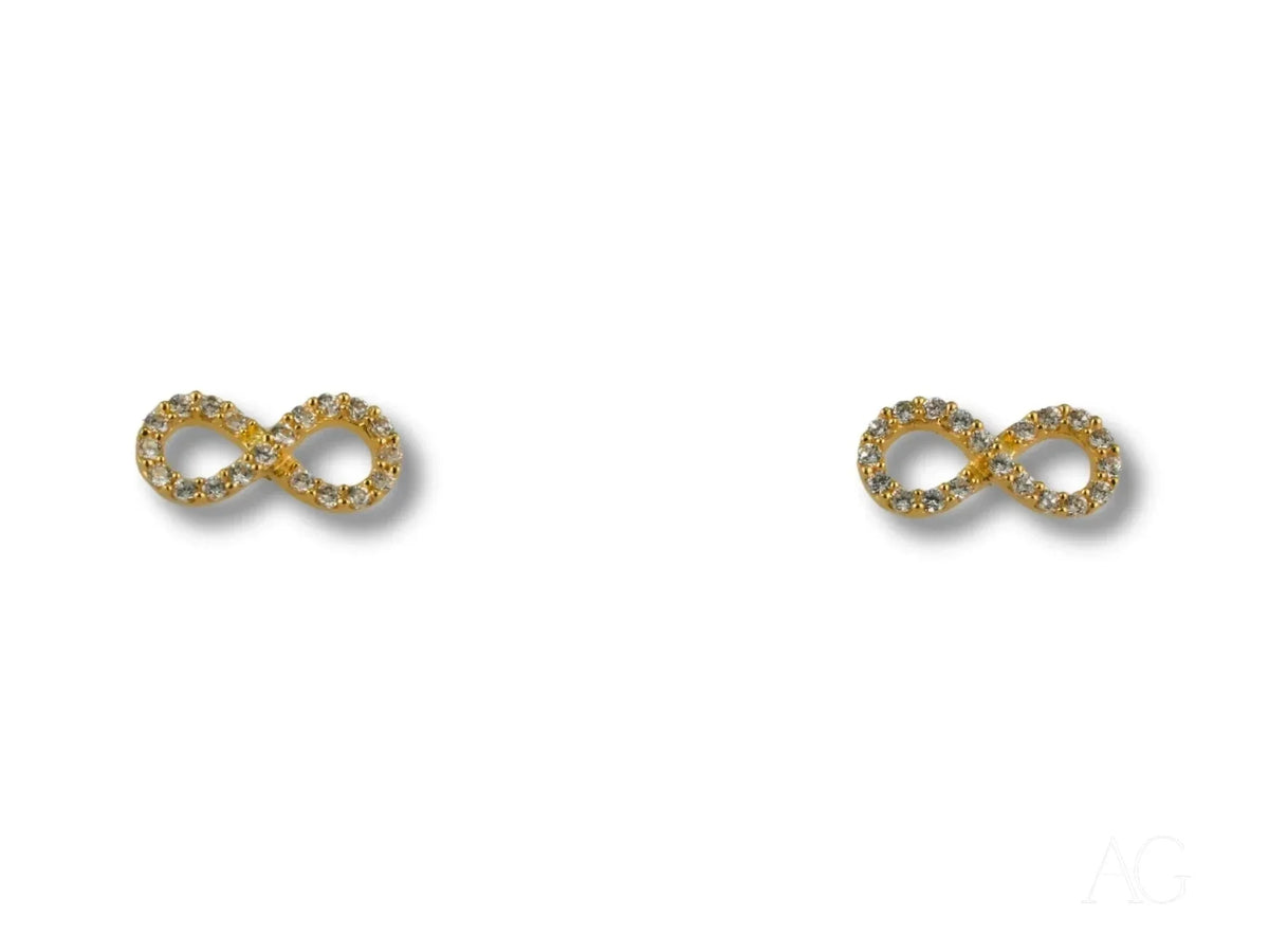 Eternal Spark 18K gold infinity CZ stud earrings with clear gems