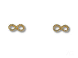 Eternal Spark 18K gold infinity CZ stud earrings with clear gems