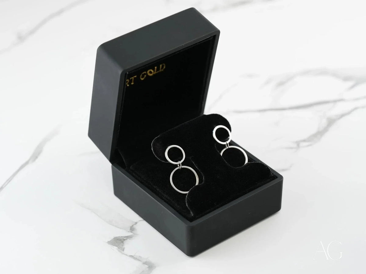 Ethereal Circles 18K white gold dangle earrings in gift box