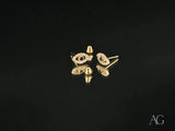 Certified 18k solid gold evil eye stud earrings with pave diamonds and sapphire