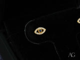 Certified 18k solid gold evil eye stud earring with blue sapphire