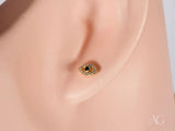 Certified 18k solid gold evil eye CZ stud earring with clear and black gems