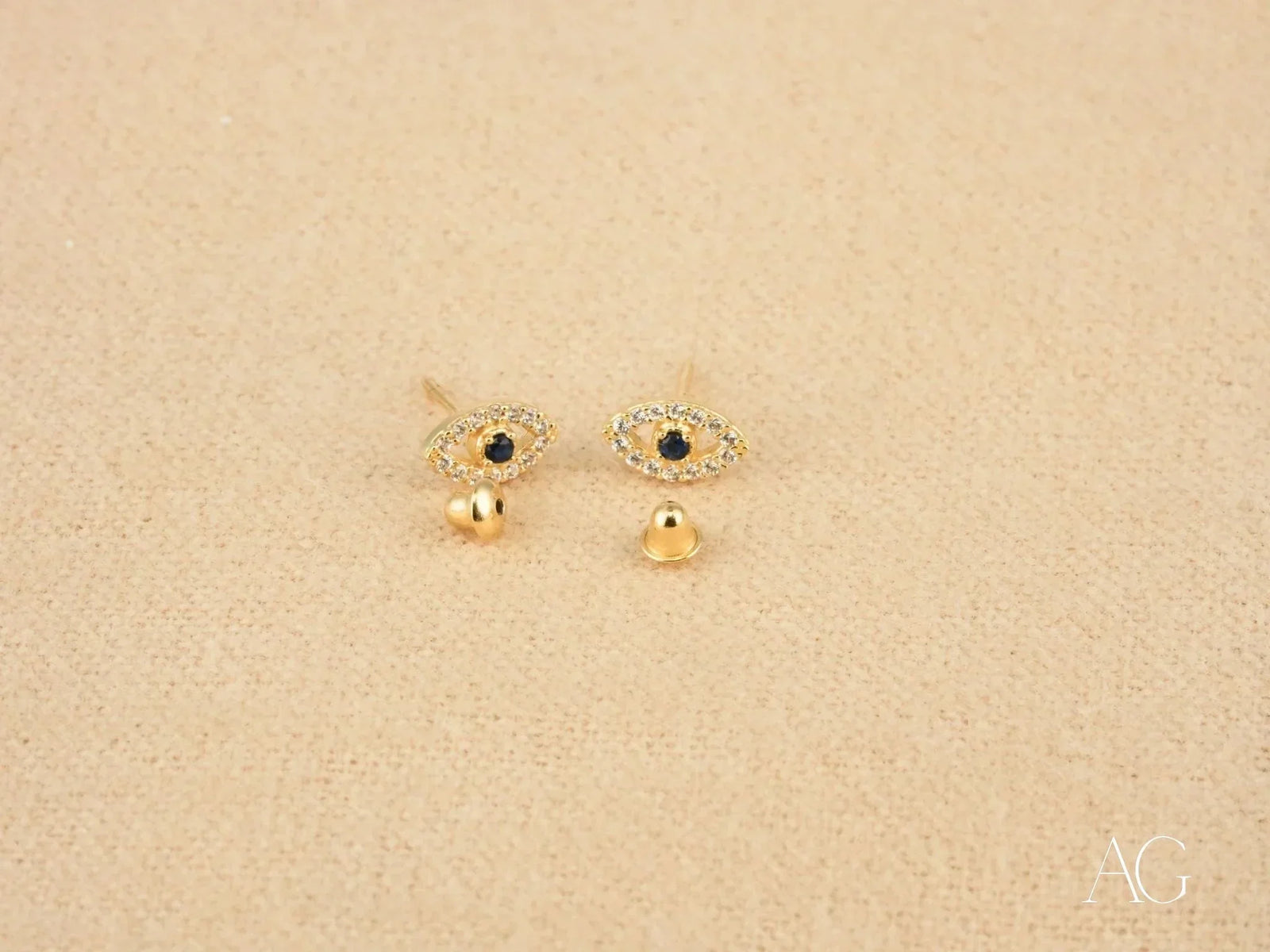 Evil Eye CZ Earrings: Certified 18k Solid Gold Studs with Stones