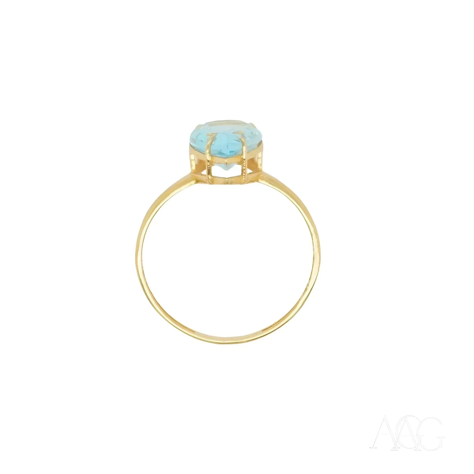 Exquisite blue topaz gold ring with oval-cut gemstone in art gold jewelry style