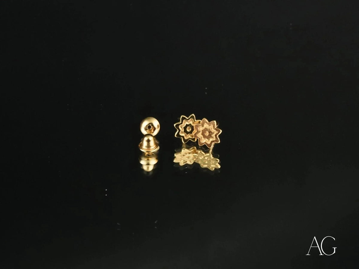 Floral Bloom 18K Gold Petite Stud Earrings with Screw-Back Closures
