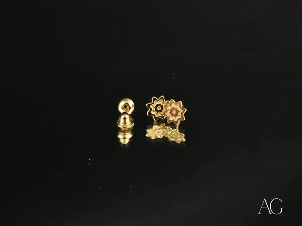 Floral Bloom 18K Gold Petite Stud Earrings with Screw-Back Closures