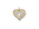18k solid gold double heart pendant with filigree and diamond accents