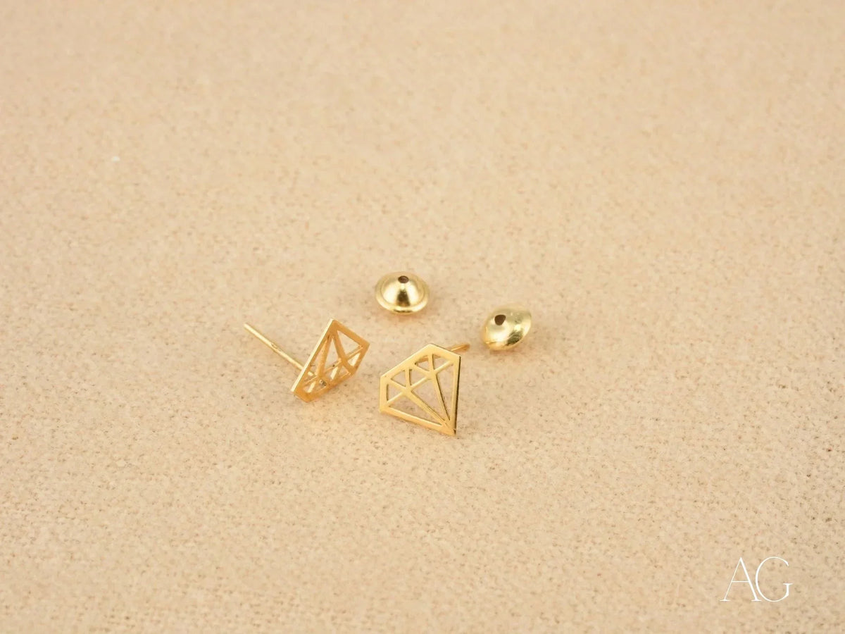 Gold geometric diamond stud earrings in certified 18k solid gold