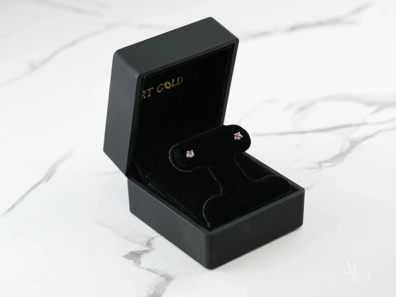 Gleam & Grace white gold tourmaline stud earrings in open black box