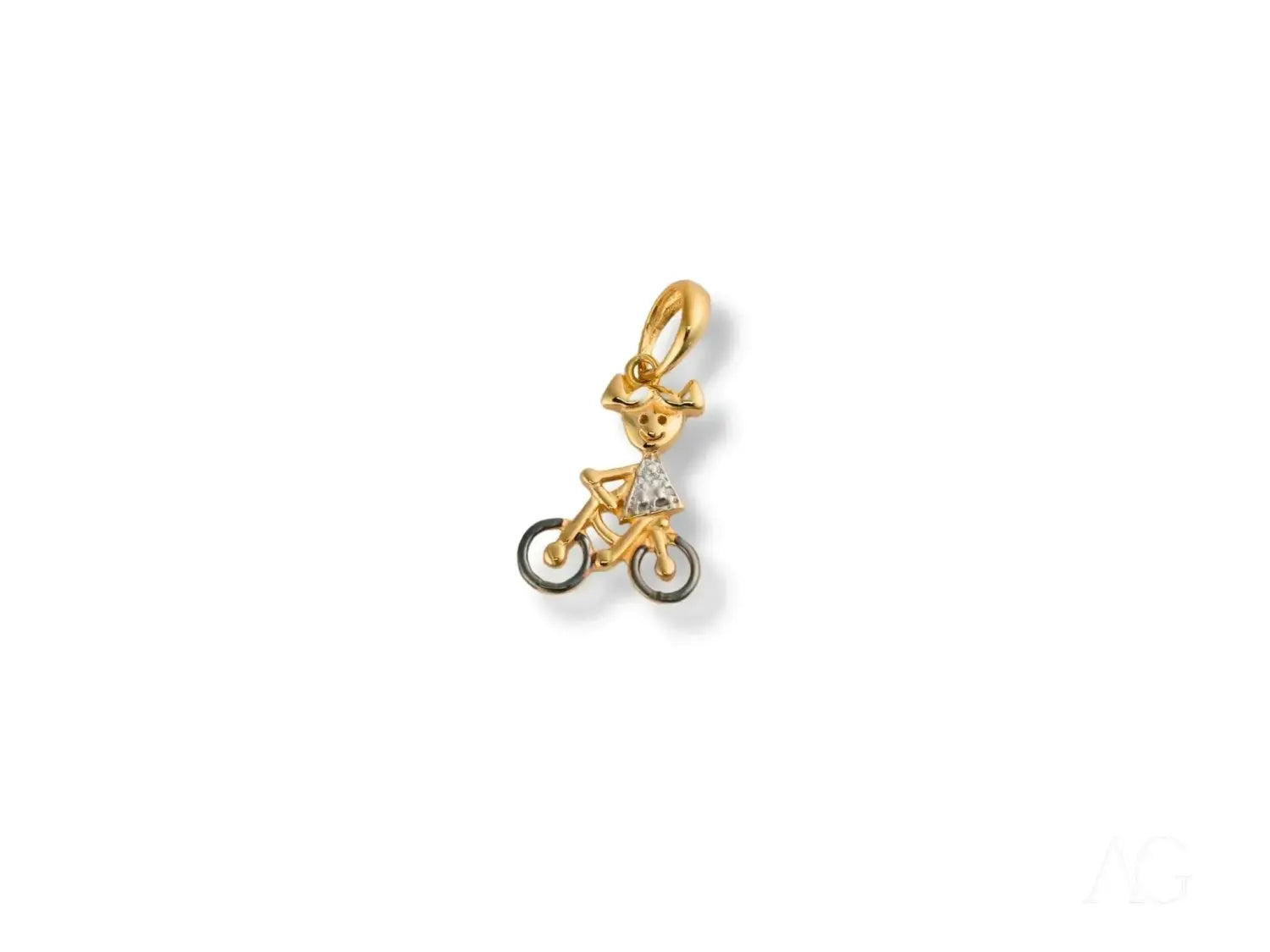 Golden Ride Pendant: 18k Gold Doll Bicycle Pendant