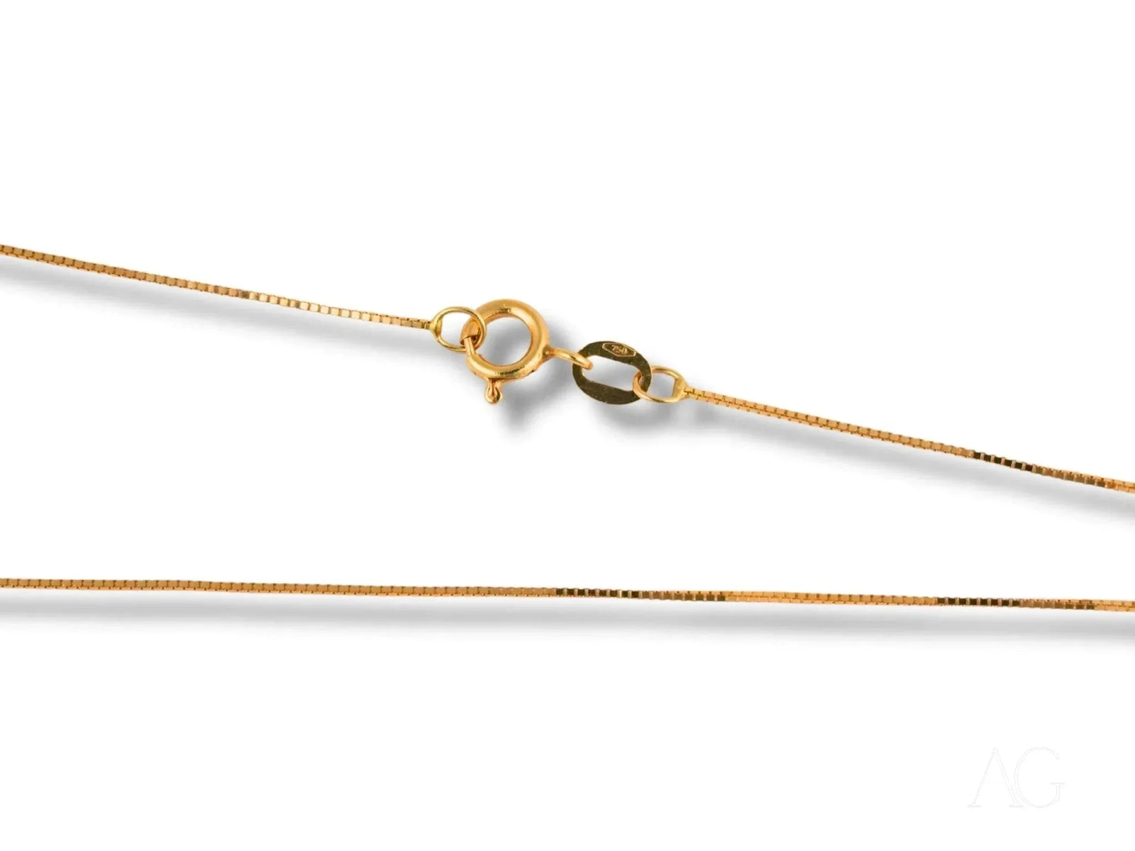 18k solid gold box chain necklace with lobster claw clasp