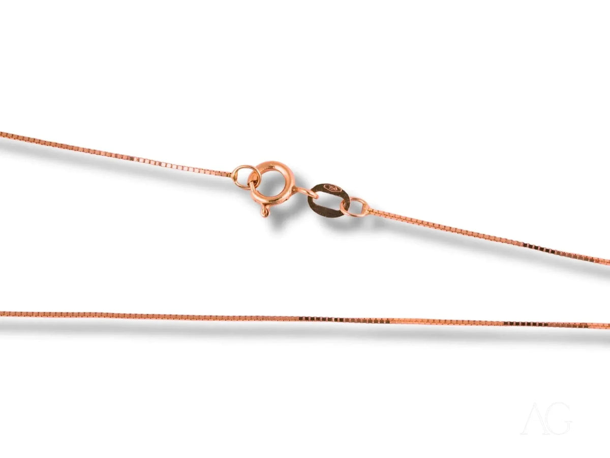 Elegant 18k solid gold box chain necklace with rose gold finish and spring ring clasp