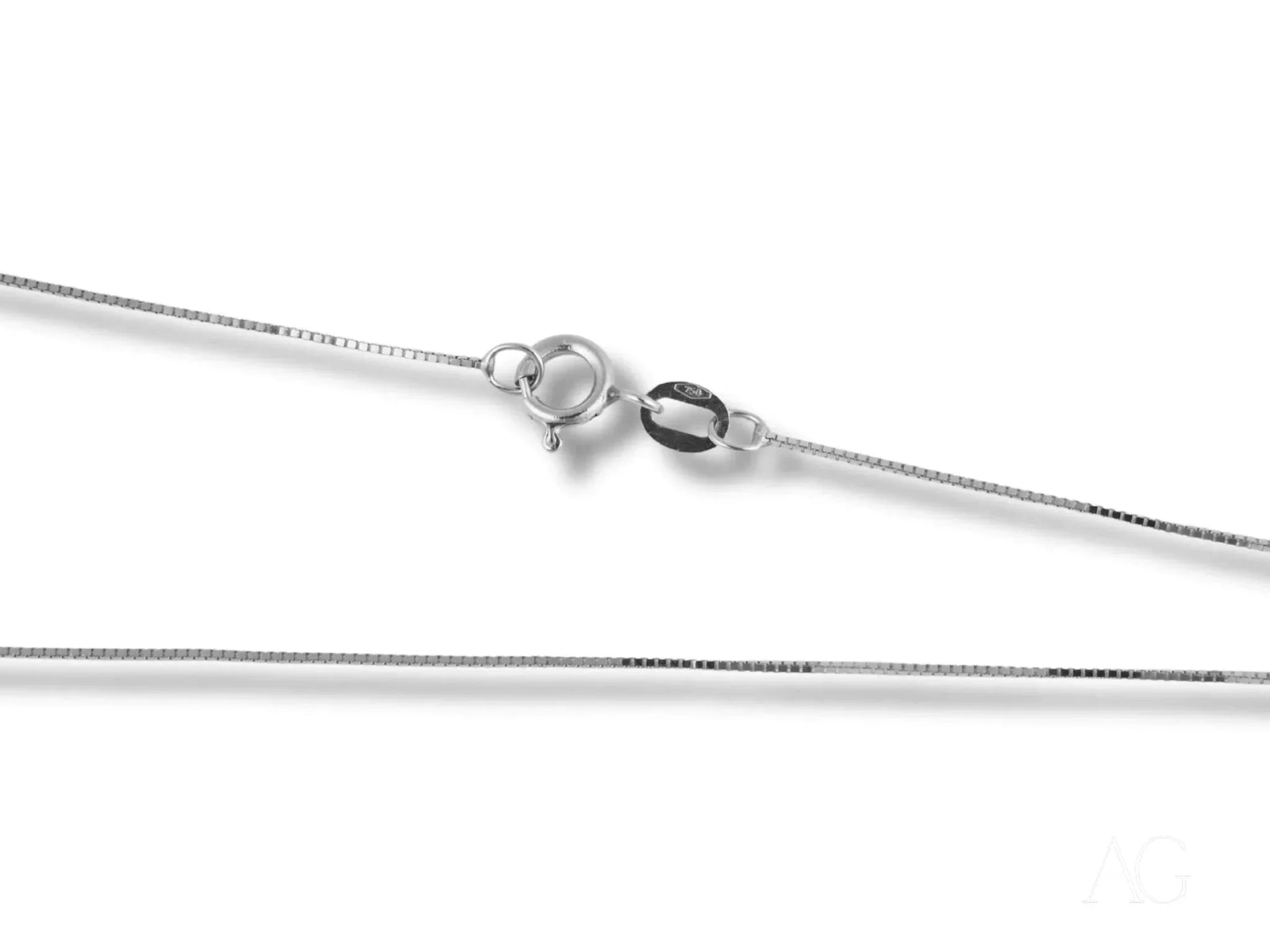 18k solid gold box chain necklace with silver box and lobster clasp