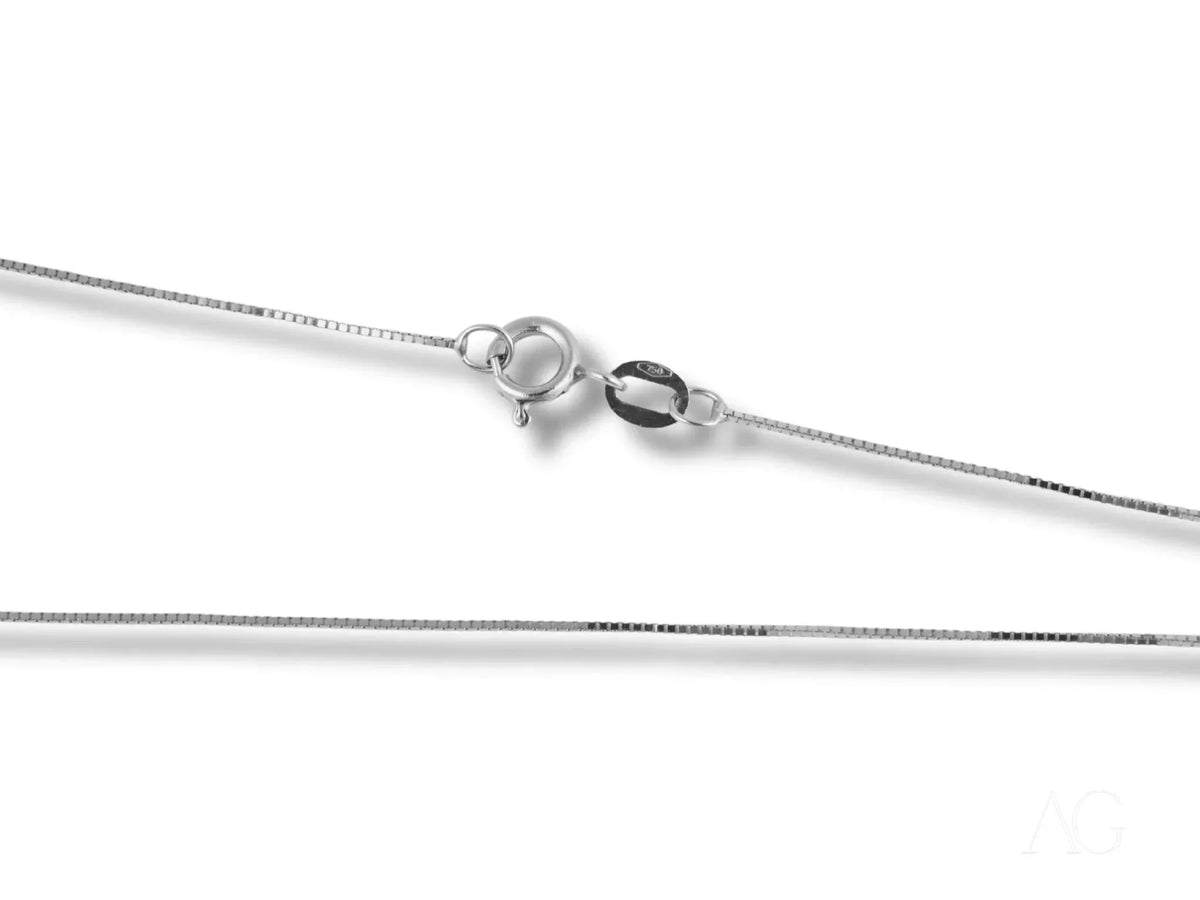 18k solid gold box chain with silver-colored box links and lobster clasp