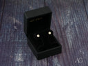 Gold CZ earrings in 18k solid gold, round white studs in velvet box