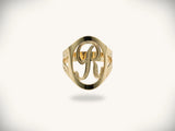 Elegant 14k gold initial letter ring with R monogram and diamond accents