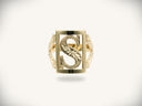 Elegant 14k gold initial letter ring with monogrammed S and leaf design
