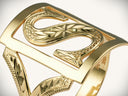Elegant 14k gold initial letter ring with Superman logo design