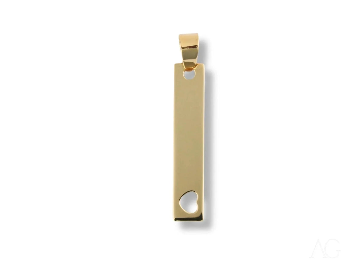 Elegant 18k solid gold heart bar pendant in polished art gold jewelry