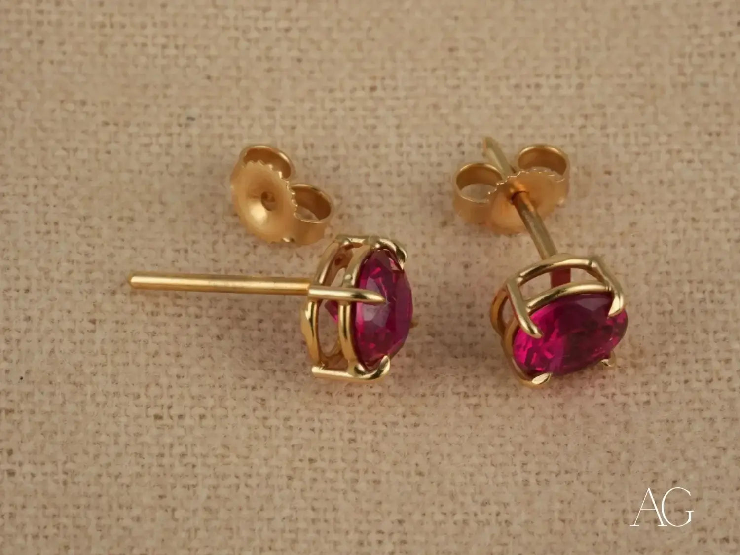 Radiant Ruby Sparkle – 18K Gold CZ Stud Earrings