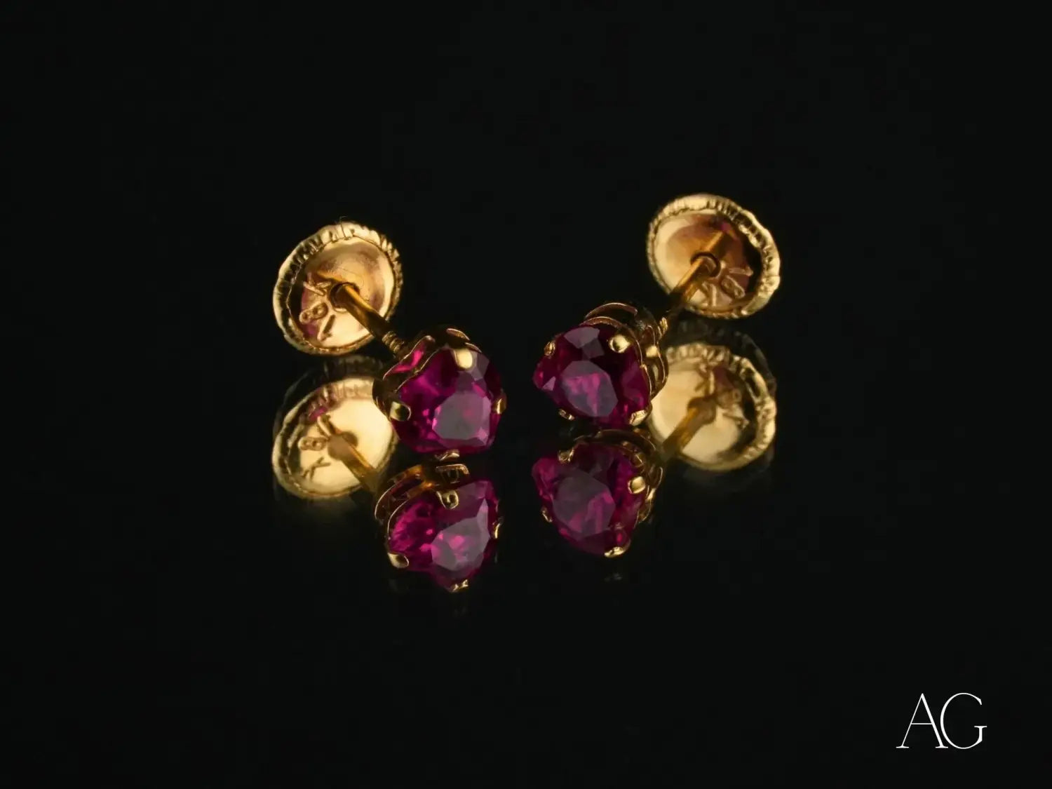 Radiant Ruby: 18k Gold CZ Heart Earrings